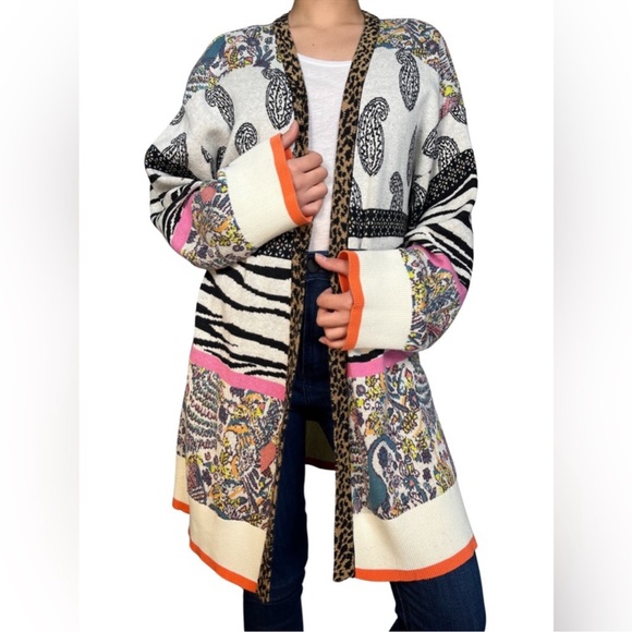 Anthropologie Bricolage Oversized Long Multi-Print Multi-Colored Cardigan - Picture 4 of 12